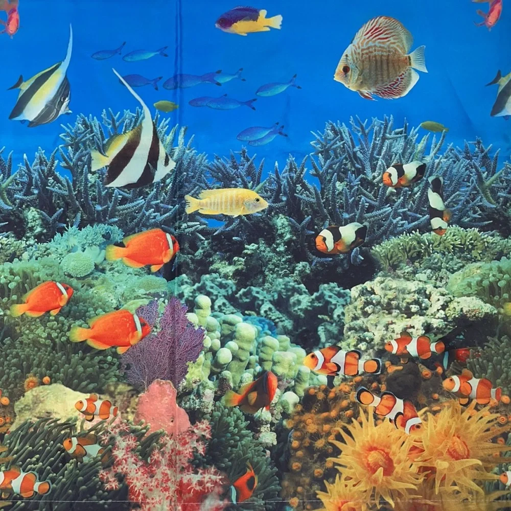 Shower Curtain Ocean Escape Set Curtain & Hooks Tropical Fish Nautical Beach